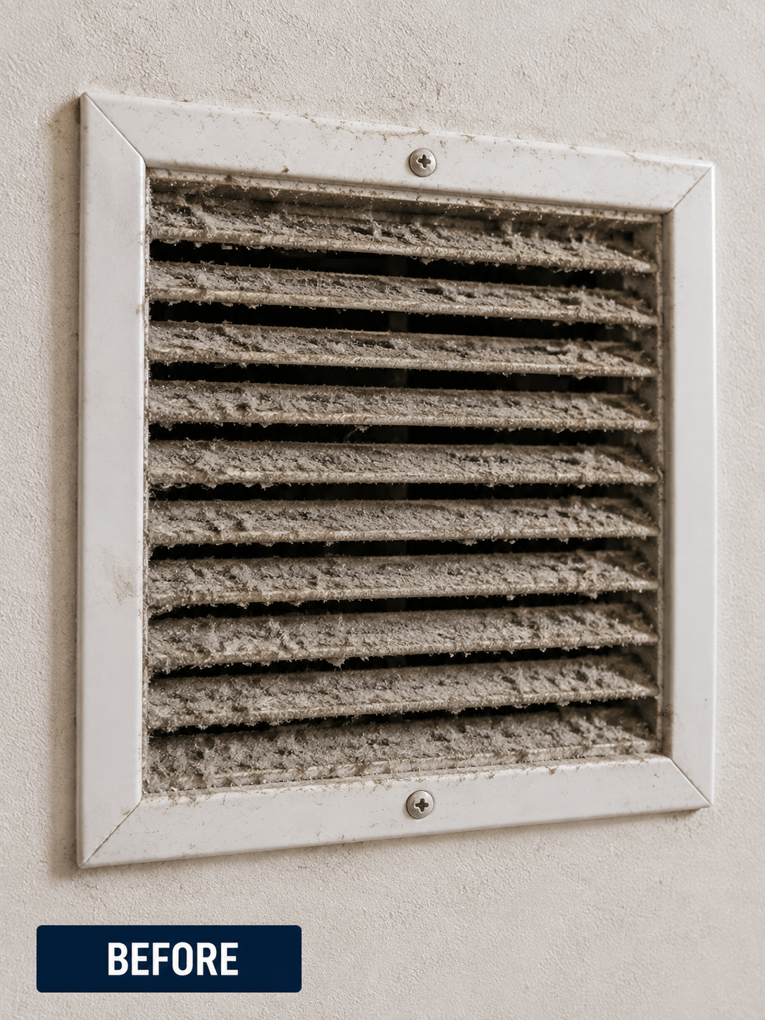 Dirty air vent with heavy dust and debris buildup before professional cleaning